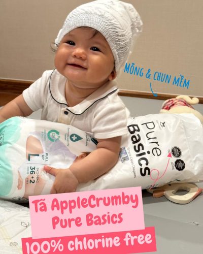 Bỉm tã dán ngày đêm Applecrumby Purebasics Diapers Tape size L - 38+2 miếng (9-13kg) photo review
