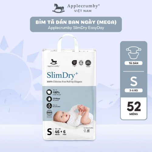 Bỉm tã dán ngày Applecrumby Slimdry Easyday Mega Tape size S - 46+6 miếng (3-6kg)