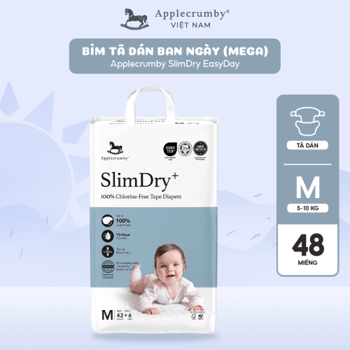Bỉm tã dán ngày Applecrumby Slimdry Easyday Mega Tape size M - 42+6 miếng (5-10kg)