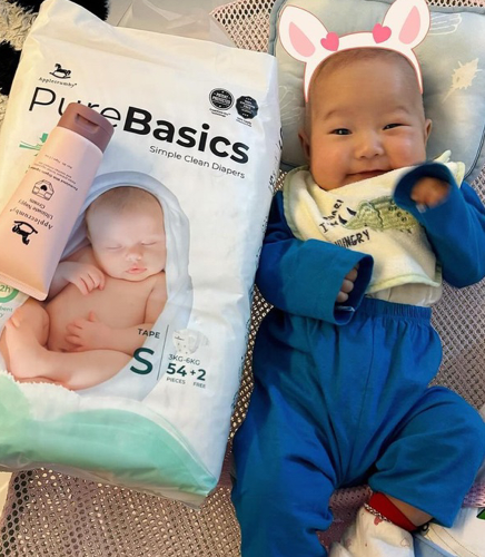 Bỉm tã dán ngày đêm Applecrumby Purebasics Diapers Tape size S - 54+2 miếng (3-6kg) photo review