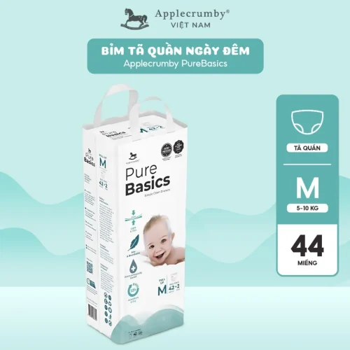 Bỉm tã quần ngày đêm Applecrumby Purebasics Diapers Pull Ups size M - 42+2 miếng (5-10kg)