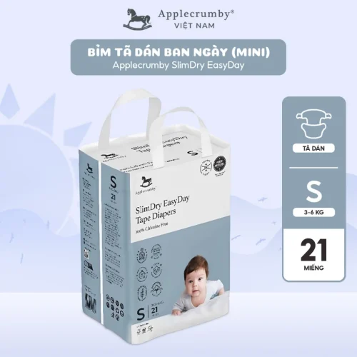 Bỉm tã dán ngày Applecrumby Slimdry Easyday Mini Tape size S - 21 miếng (3 - 6kg)