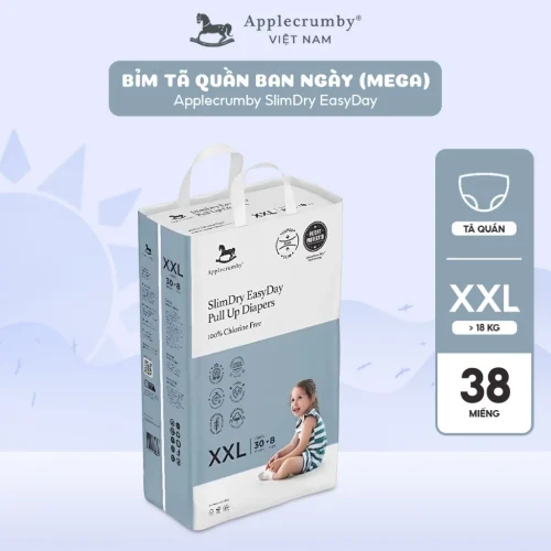 Bỉm tã quần ngày Applecrumby Slimdry Easyday Mega Pull Ups size XXL - 30+8 miếng (trên 18kg)