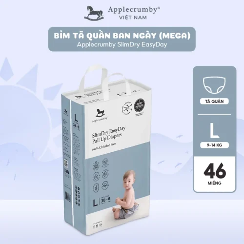 Bỉm tã quần ngày Applecrumby Slimdry Easyday Mega Pull Ups size L - 38+8 miếng (9-14kg)