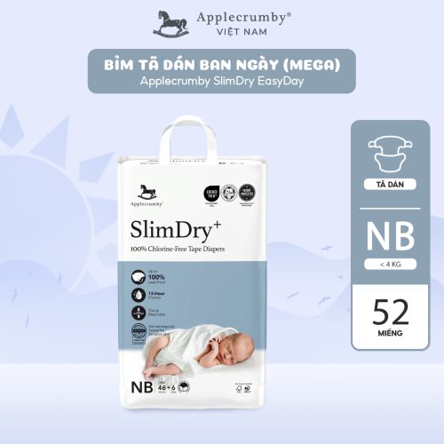 Bỉm tã dán ngày Applecrumby Slimdry Easyday Mega Tape size NB - 46+6 miếng (dưới 4kg)