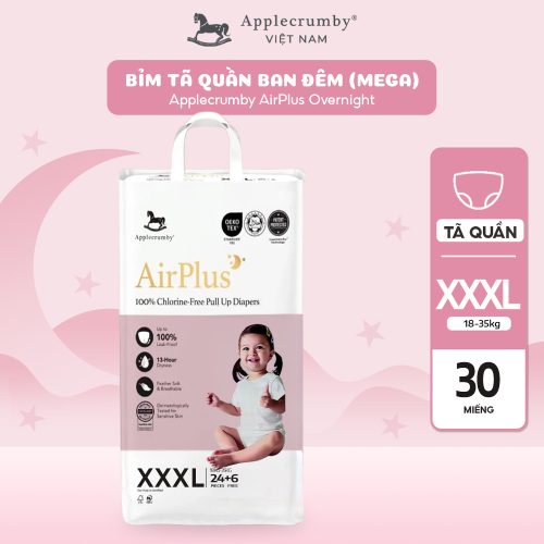 Bỉm tã quần đêm Applecrumby Airplus Overnight Mega Pull Ups size XXXL - 24+6 miếng (trên 18kg)